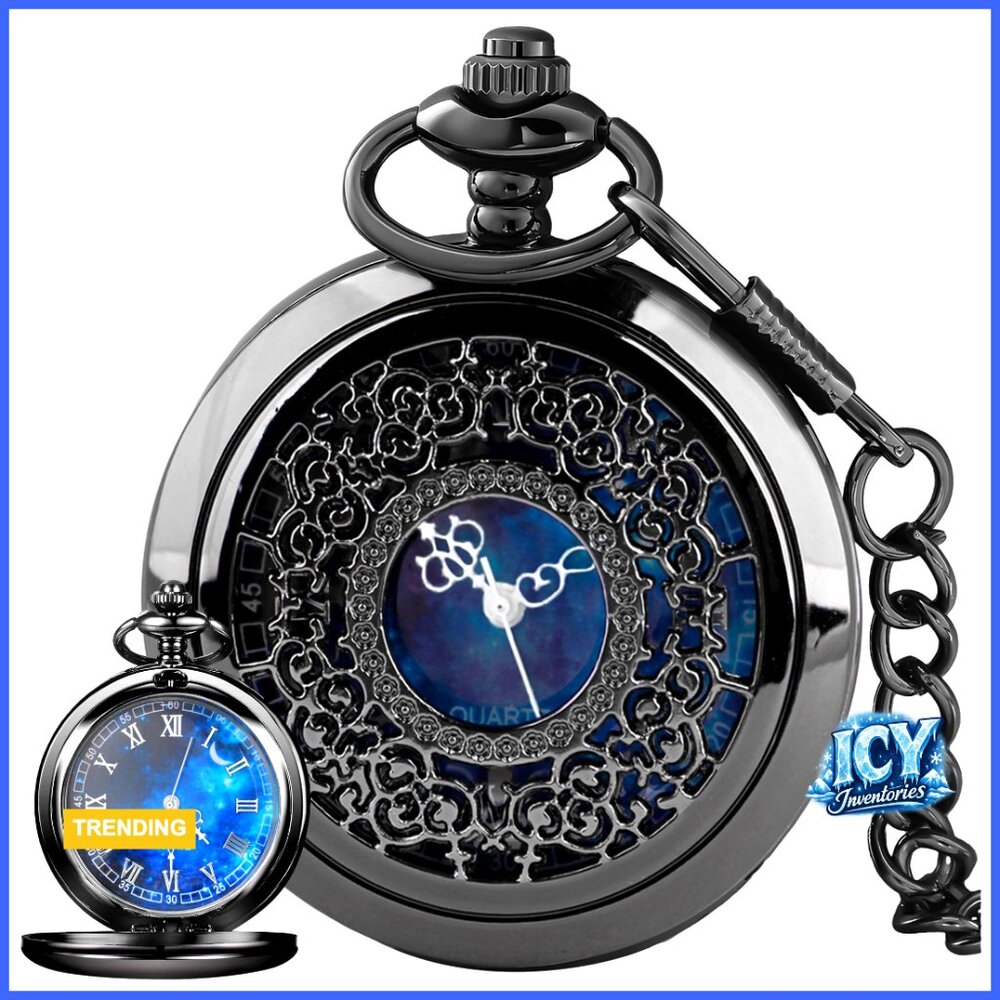 Alloy Steel Pocket Watch with Chain Roman Numerals Quartz Movement